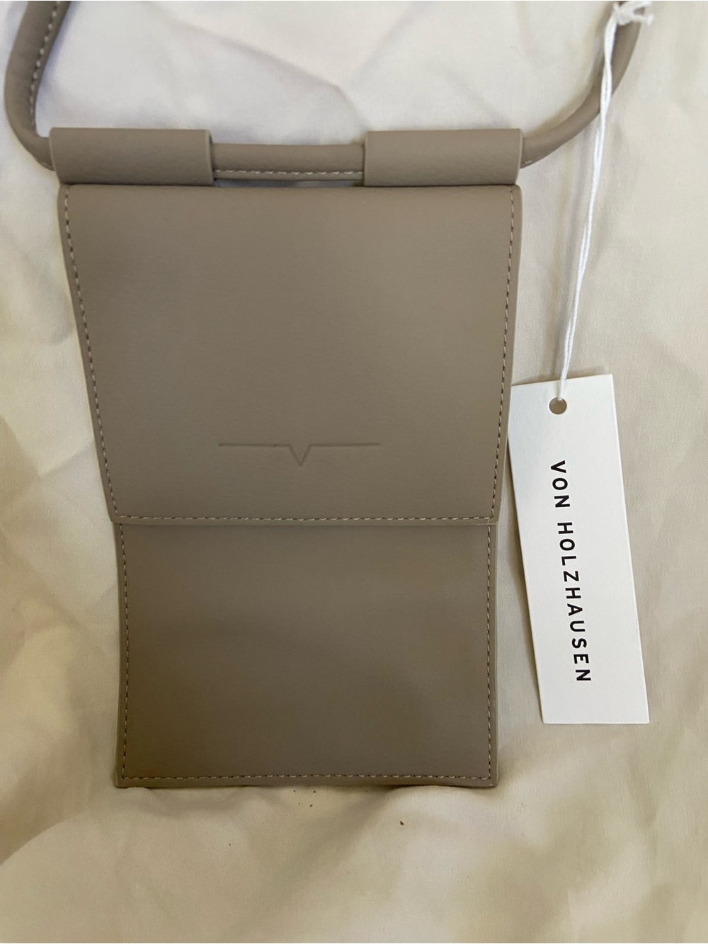 NWT von Holzhausen The Micro Bag - Vegan Leather Phone Wallet Crossbody - Stone